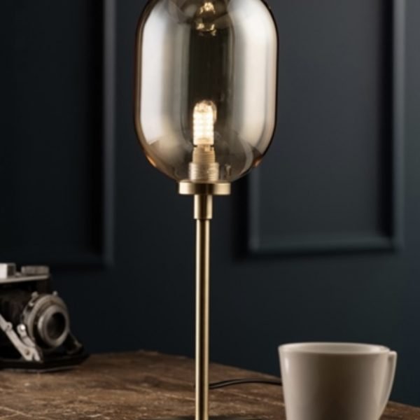 Galway Crystal Amber Glass & Brass Stem Lamp